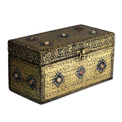 'Mughal Treasure Chest' - Handcrafted Repousse Brass Jewelry Box