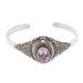 Hand Made Amethyst Sterling Silver Cuff Bracelet Indonesia 'Watchful Eye'