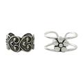 Flower Love,'Floral and Heart Motif Sterling Silver Ear Cuffs'