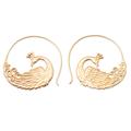 'Polished Peacock-Themed 18k Gold-Plated Drop Earrings'