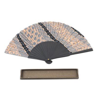 Banji Black,'Batik Silk Hand Fan Hand Crafted in Bali'