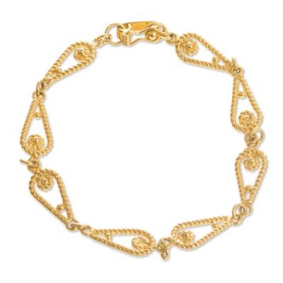 Spiral Teardrops,'Gold-Plated Sterling Silver Filigree Link Bracelet'