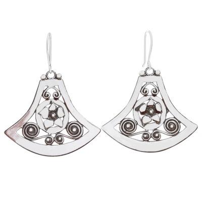 Caprice,'Flower Motif Sterling Silver Dangle Earrings'