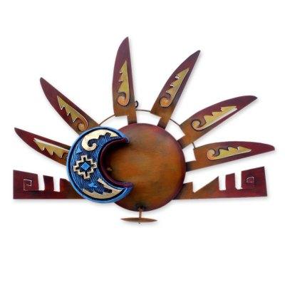 'Aztec Eclipse' - Sun and Moon Steel Wall Sconce Candleholder