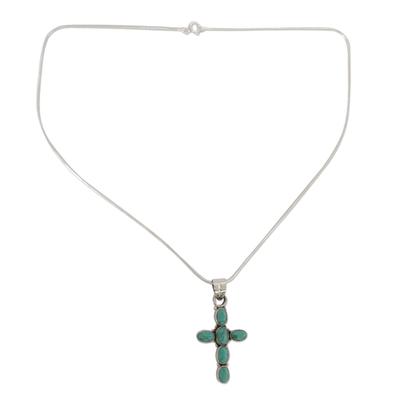 'Sky Blue Cross' - Turquoise Colored Cross Sterling Silver Pendant