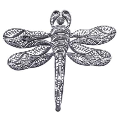 Silver filigree brooch pin, 'Filigree Dragonfly'