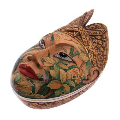 Wood jewelry box, 'Flower Man of Bali'