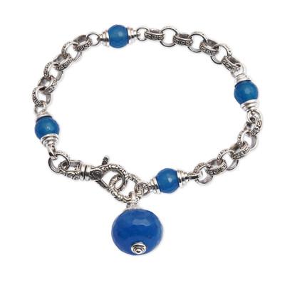 Sublime Blue,'Sterling Silver and Blue Chalcedony Link Bracelet'