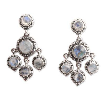 Raindrop Chandelier,'Rainbow Moonstone Cabochon Chandelier Earrings'