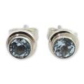 Blue topaz stud earrings, 'Blue Simplicity'