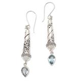 Blue Lantern,'Handmade Sterling Silver and Blue Topaz Dangle Earrings'