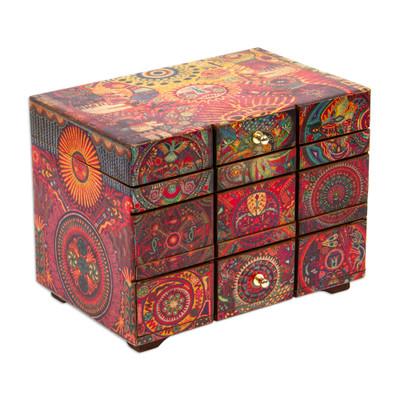 Huichol Portal,'Multicolor Huichol Theme on Decoupage Jewelry Box'