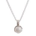 Floral Wonder in White,'White Cultured Pearl Pendant Necklace from Peru'