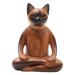 Peaceful Cat,'Handcrafted Suar Wood Cat Statuette'