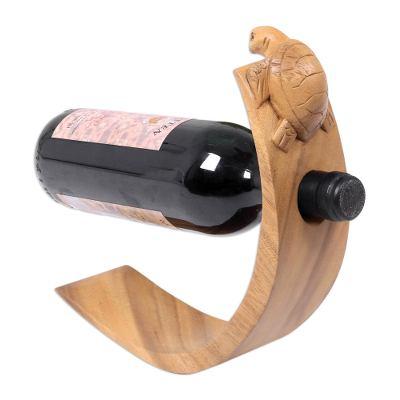 Brown Balinese Turtle,'Balinese Sea Turtle Brown Wood Wine Bottle Holder'