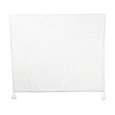 Snowy Embrace,'Fluffly White Cotton Blend Throw Bl...