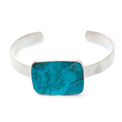 'Caribbean Mosaic' - Taxco Silver Sterling Cuff Bracelet with Natural Turqu