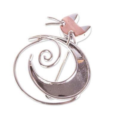 Cat in the Moon,'Handmade Taxco Sterling Silver Moon-Cat Brooch Pin'