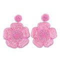 Floral Beauty in Pink,'Glass Beaded Pink Flower Dangle Earrings'