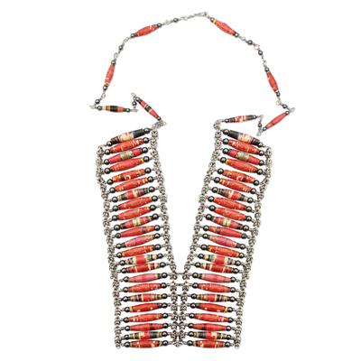 Tribal Links,'Recycled Paper and Hematite Statement Necklace from Brazil'