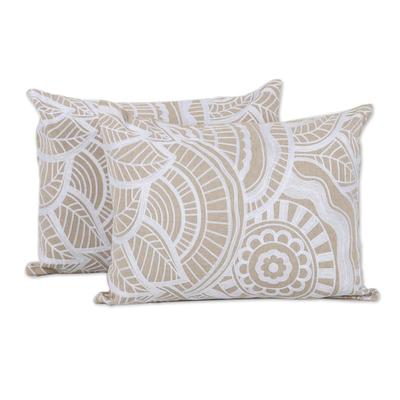 Mandala Bliss,'Mandala Pattern Embroidered Cotton Cushion Covers (Pair)'