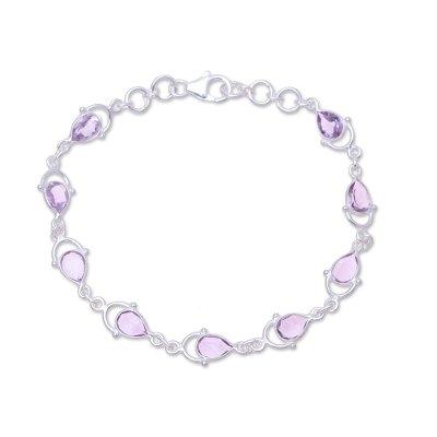 Teardrop Tendrils,'Sterling Silver and Purple Faceted Amethyst Link Bracelet'