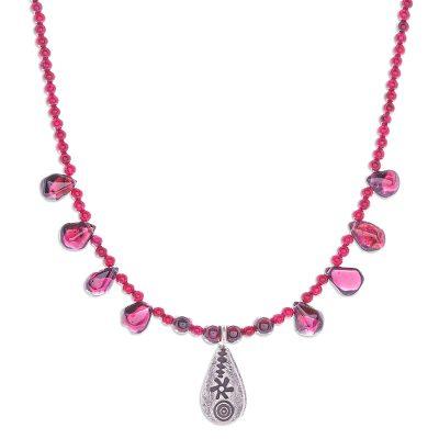 Bewitching Lover,'Sterling Silver and Garnet Pendant Necklace'