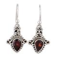 Dotted Delight,'Garnet and Sterling Silver Teardrop Earrings from India'