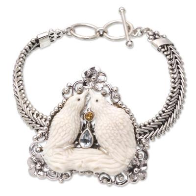Peace, Love and Affection,'World Peace Dove Pendant Bracelet, Blue Topaz and Citrine'