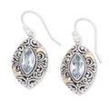 Defiant Beauty,'Gold-accented Blue Topaz Swirl Motif Dangle Earrings'