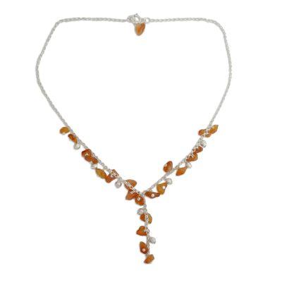 Carnelian Y necklace, 'Jaipur Princess'