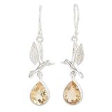 Precious Flight,'Dangle Earrings with Citrine and Cubic Zirconia Stones'