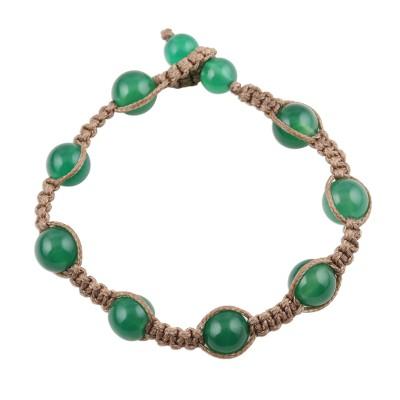 Green Planets,'Hand-Knotted Green Onyx Macrame Bracelet from India'