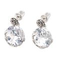 White Mystique,'Sterling Silver Button Earrings with Cubic Zirconia'