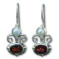 Garnet and pearl dangle earrings, 'Sunrise Spirit'