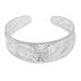 White Gardenia,'Floral Filigree Cuff Bracelet Crafted of Silver in Bali'