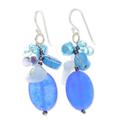 Blue Symphony,'Dangle Earrings with Quartz Howlite and Cultured Pearl'