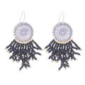 Dreaming Tree in Black,'Crocheted Dreamcatcher Earrings with Black Glass Beads'