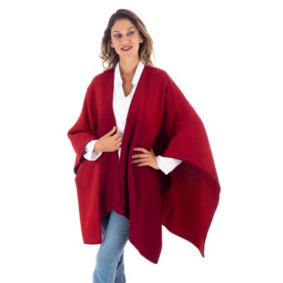 Andean Vistas in Wine,'Reversible Alpaca Blend Ruana in Tomato and Wine'