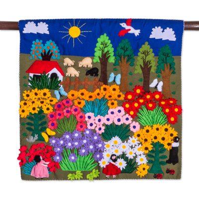 Harvesting Joy,'Cheerful Applique Arpilleria Wall Hanging from Peru'