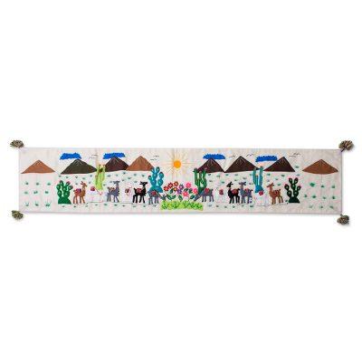 'Animal-Themed Cotton Arpillera Table Runner from Peru'