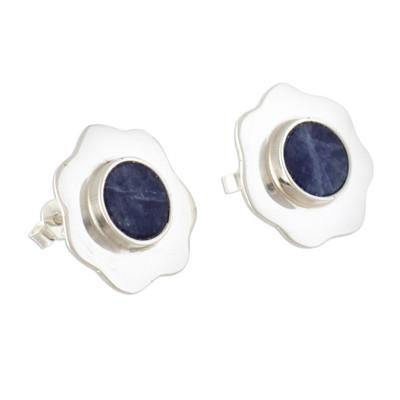 Creativity Bouquet,'Polished Floral Button Earrings with Natural Sodalite Gems'