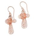 Flower Cross,'Hand Crafted Rose Gold Plated Flower Dangle Earrings'