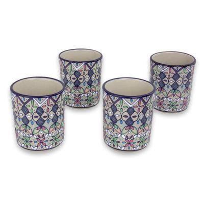 Ceramic tumblers, 'Valenciana Violets' (set of 4)