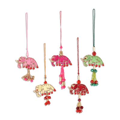 'Elephant-Themed Ornaments Crafted in India (Set o...