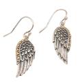 Gleaming Swan Wings,'Gold Accent Sterling Silver Wing Dangle Earrings from Bali'