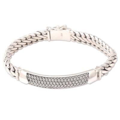 Unique Men's Sterling Silver Link Bracelet 'Contemporary Vibe'