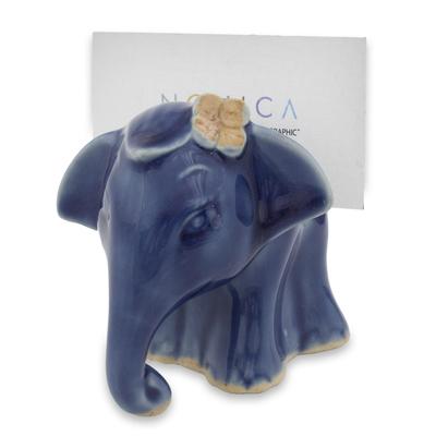 Elephant Girl,'Elephant with Flower Celadon Ceramic Business Card Holder'