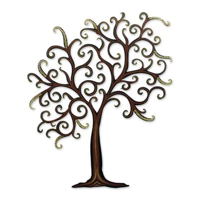 Steel wall art, 'Willow' - Unique Leaf and Tree Steel Wall Art