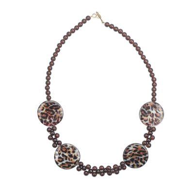 Leopard Style,'Leopard Motif Recycled Plastic Beaded Necklace from Ghana'